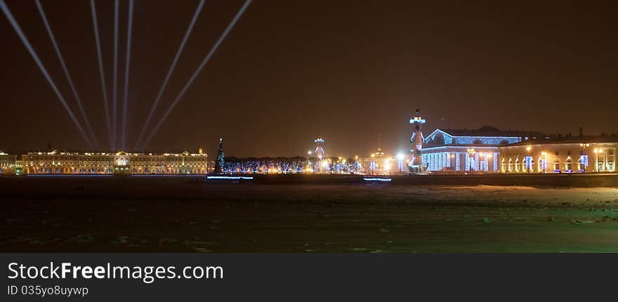 Night view of the waterfront in St. Petersburg