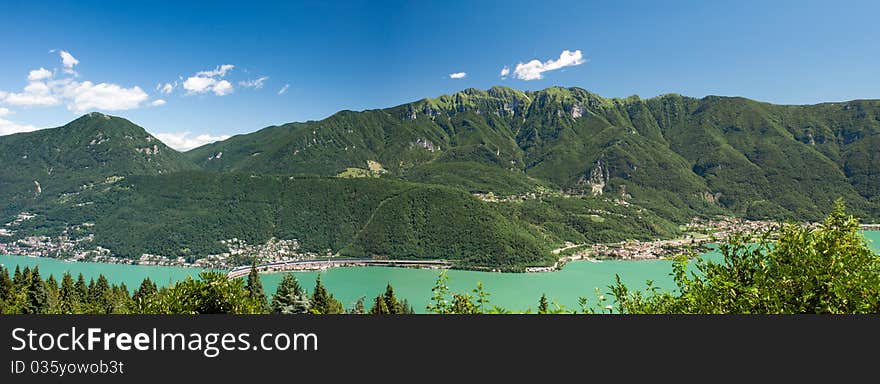 Panorama of mountains and lake