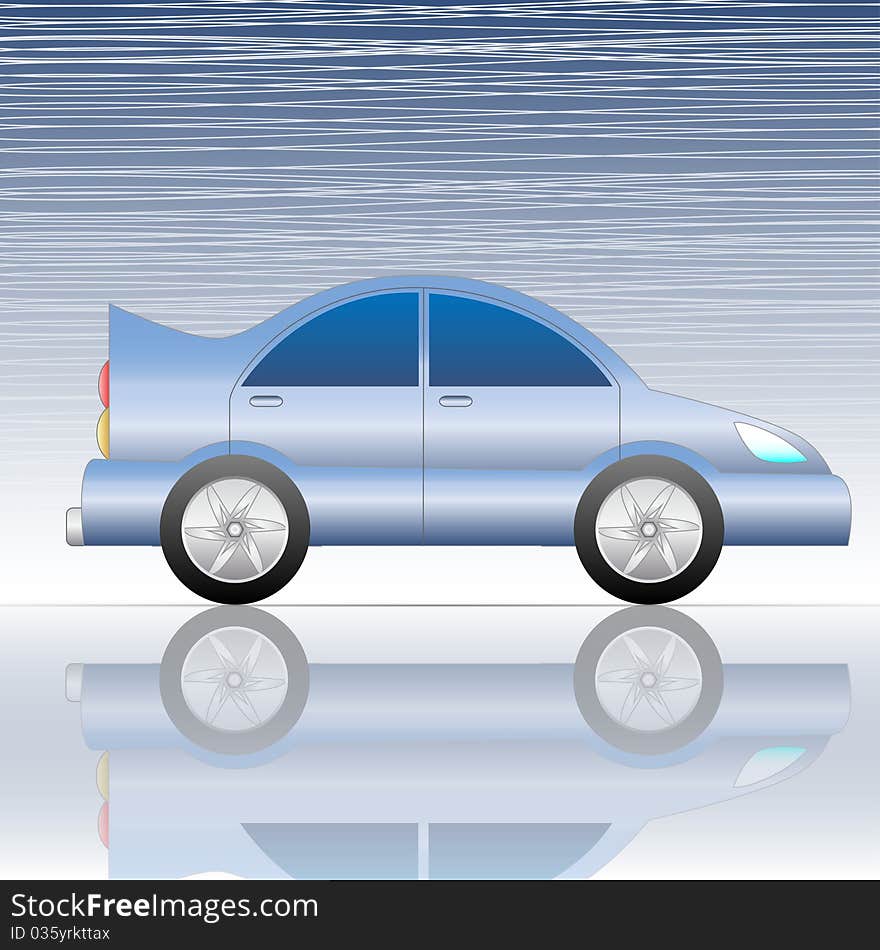 Illustration of a blue car on abstract background.