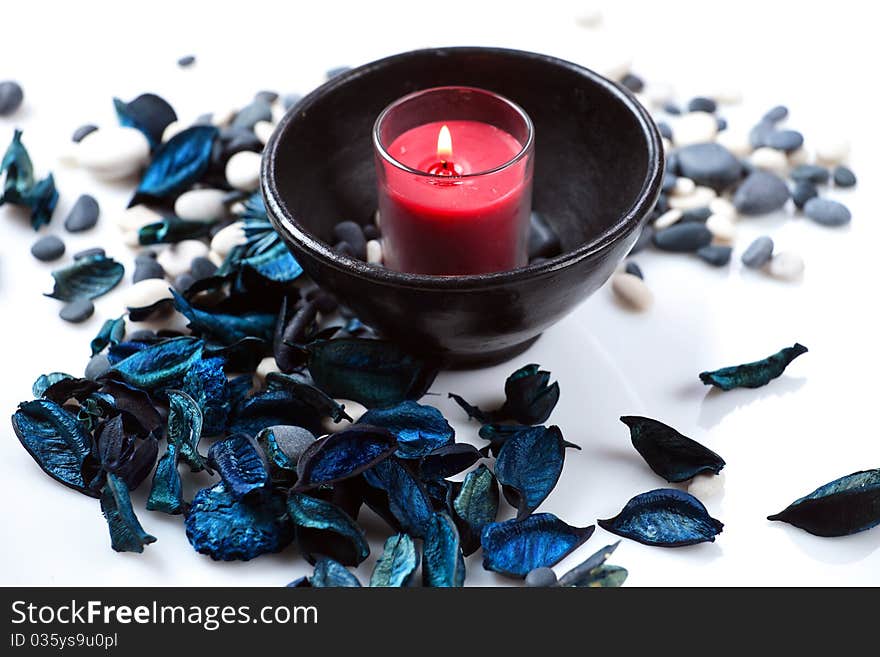 Red Candle And A Blue Potpourri