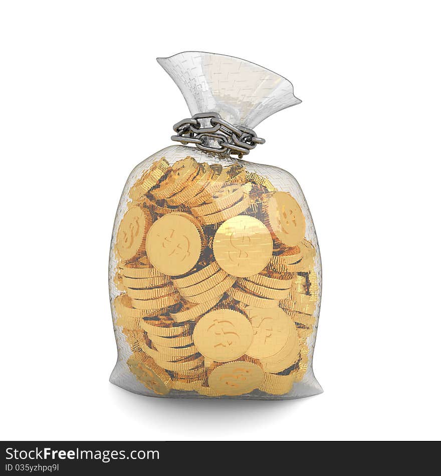 Bag of gold coins. Hi-res digitally generated image. Bag of gold coins. Hi-res digitally generated image.