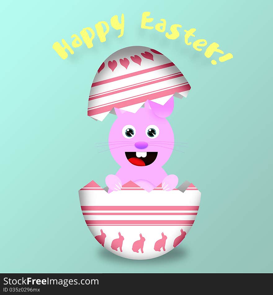 Happy Easter bunny in an egg card