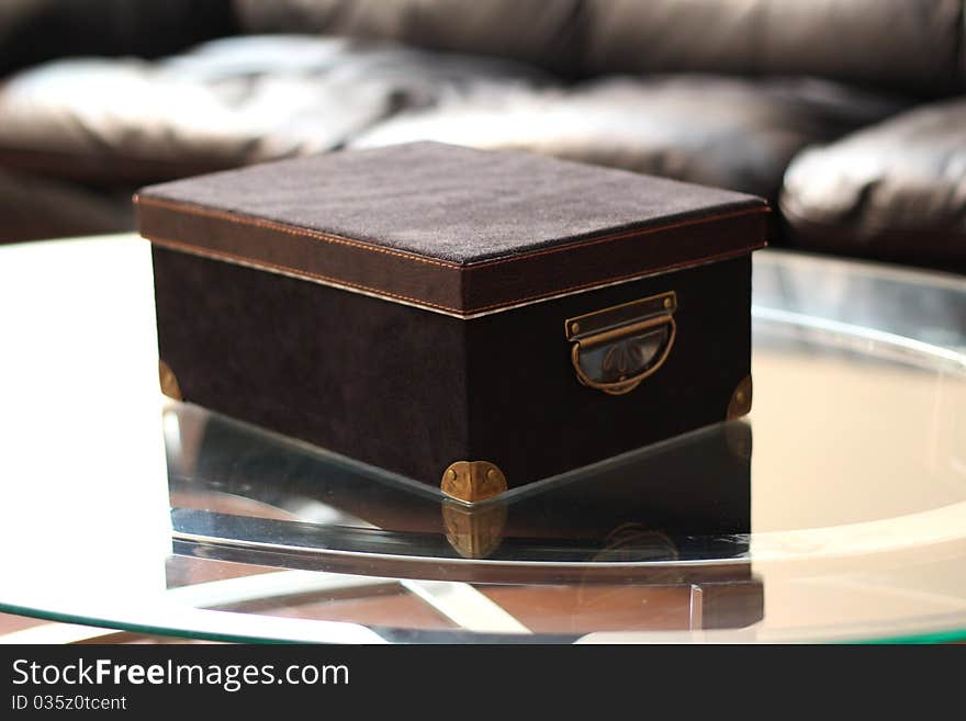 A brown box on a table