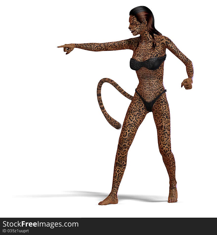 Female fantasy deer creature. 3D rendering with clipping path and shadow over white