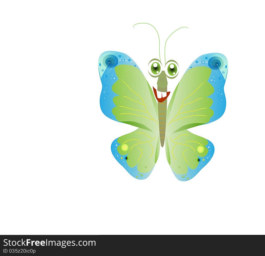 Cartoon butterfly with fun face - illustration.