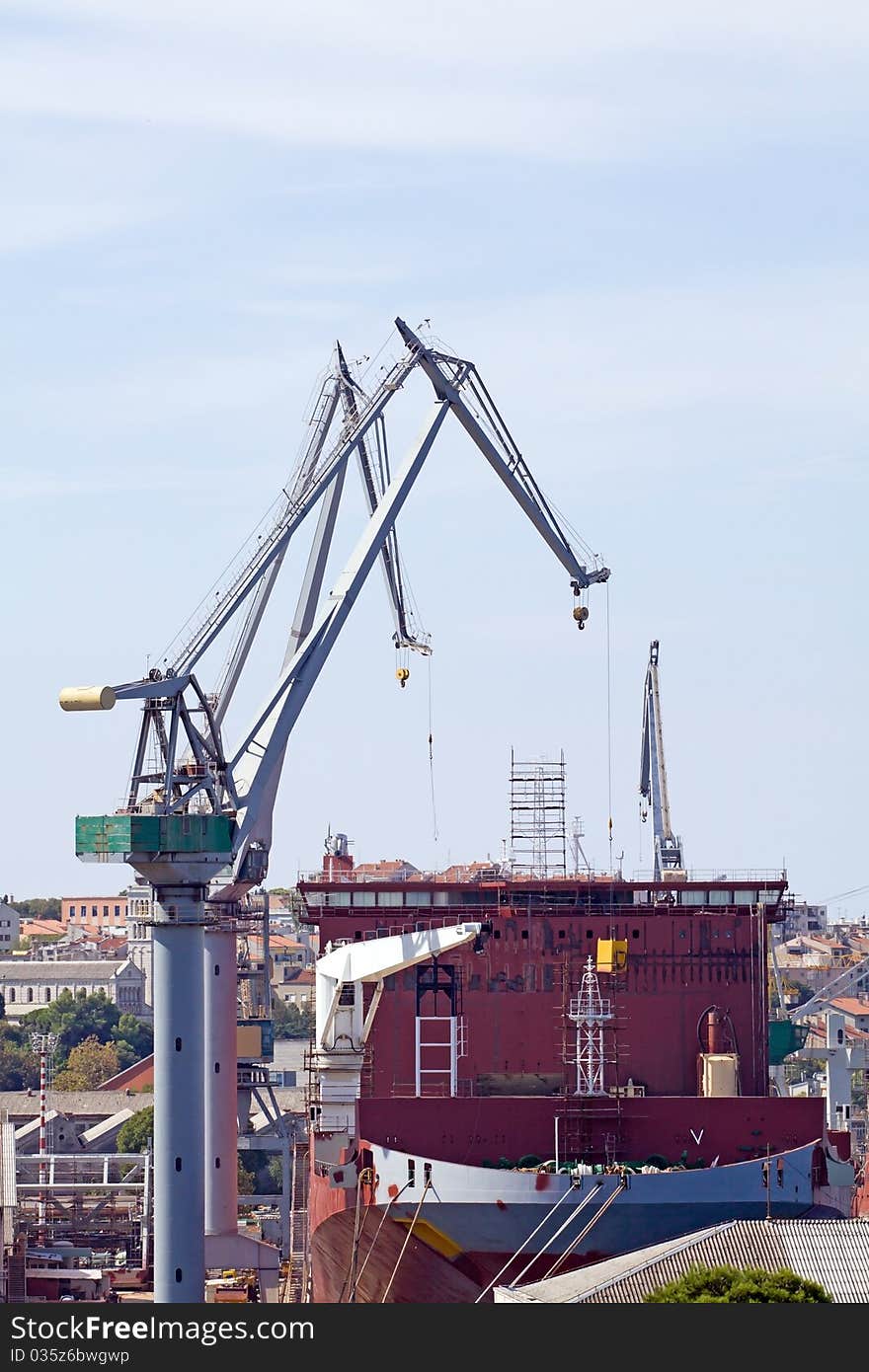 Empty cargo ship in harbor