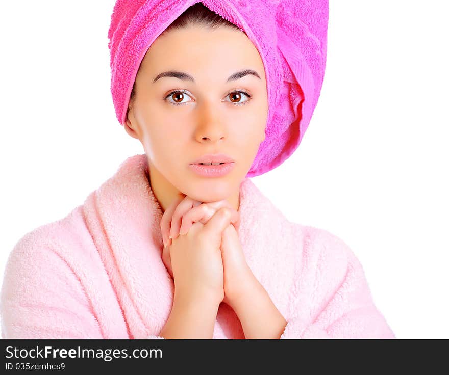 Portrait of young beautiful woman after bath