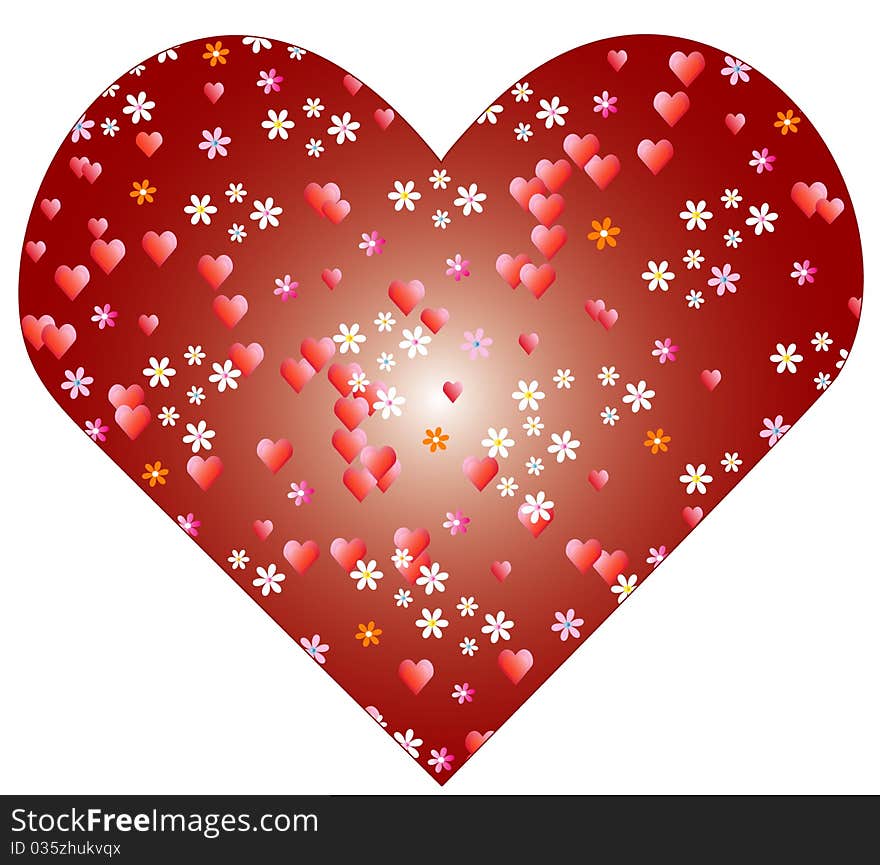 A red heart patterned, object white isolated