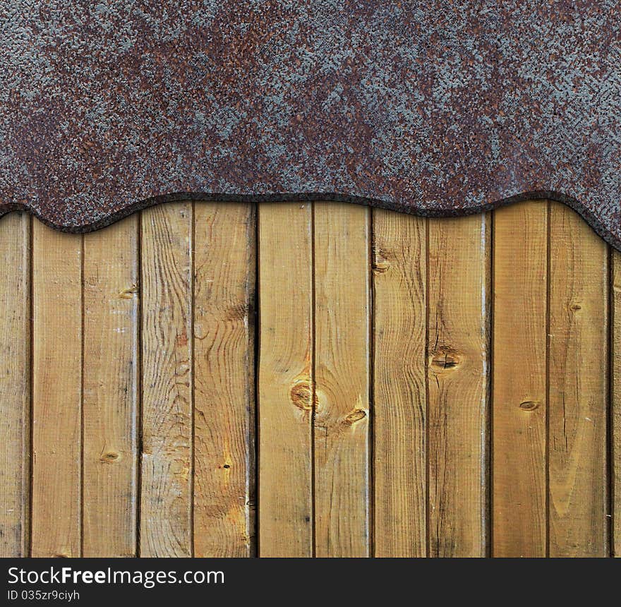 Rusty metallic and wooden plate