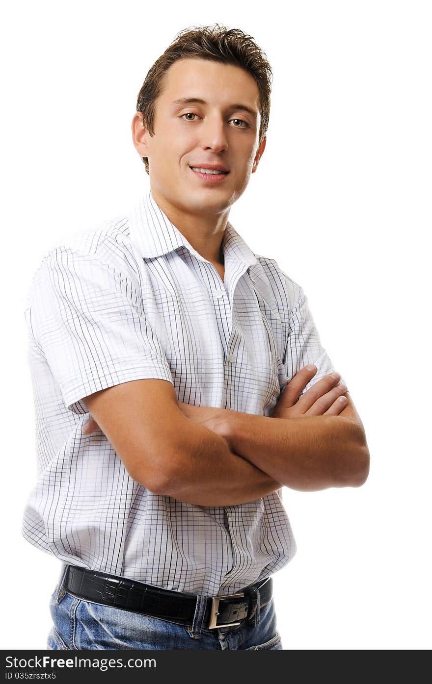 Portrait of happy smiling man, isolated on white