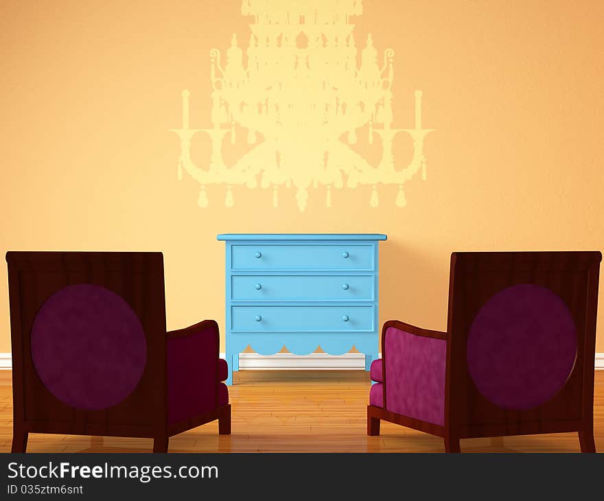 Two chairs opposite wooden bedside