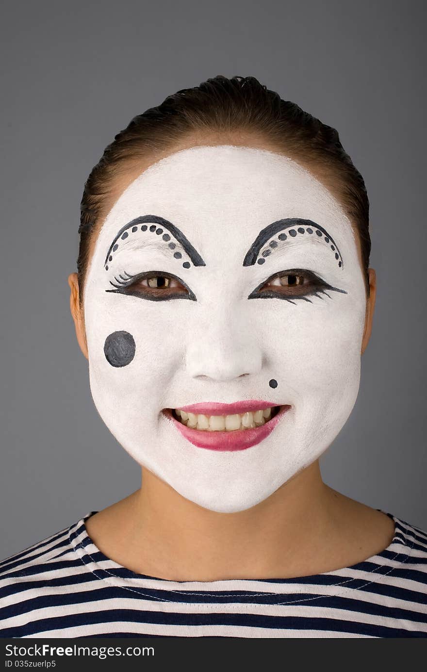 Series of mime portraits expressing different emotions. Smiling mime. Series of mime portraits expressing different emotions. Smiling mime