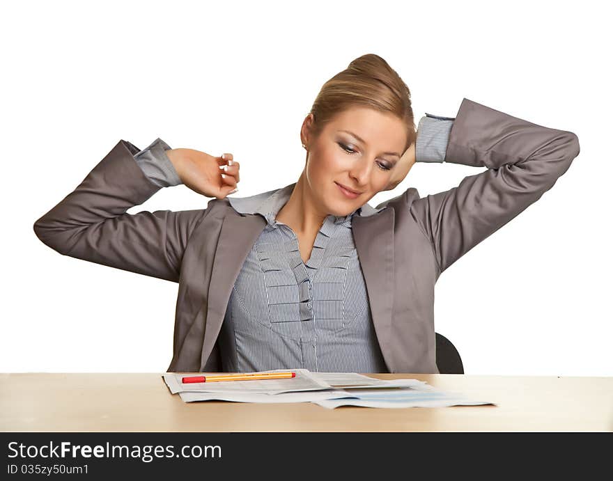 Bored woman sitting at the desk