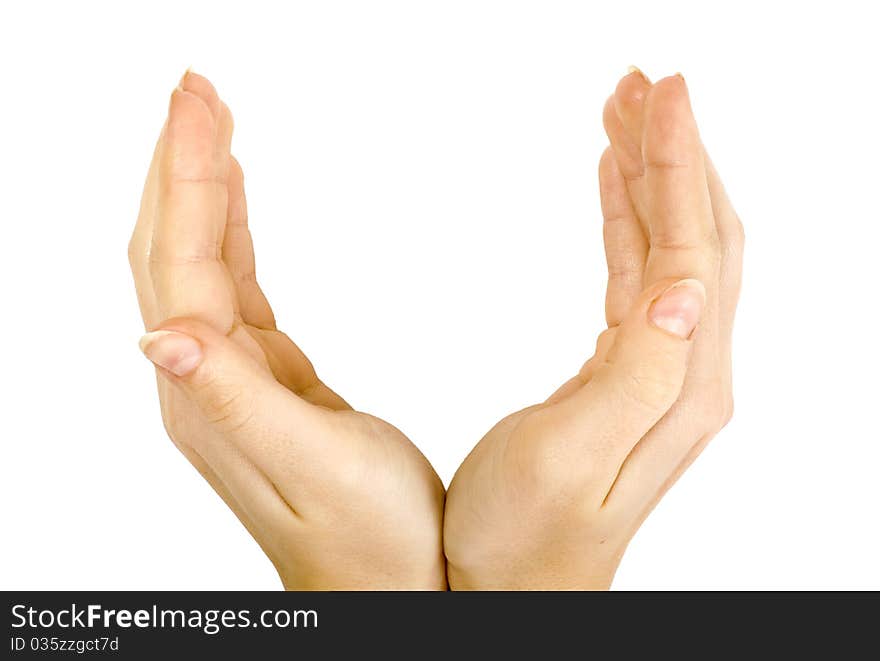 Woman's hands on white background