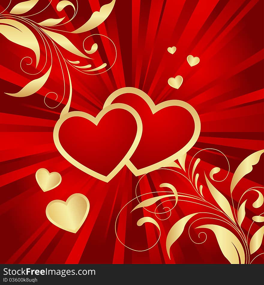 Red hearts with floral decoration. Vector illustration. Red hearts with floral decoration. Vector illustration.