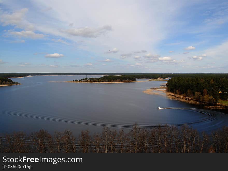 Island in lake Seliger in the spring