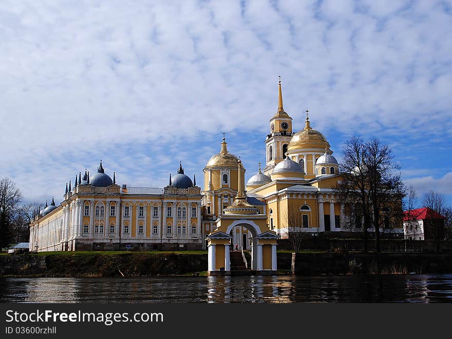 Church on lake Seliger in the spring