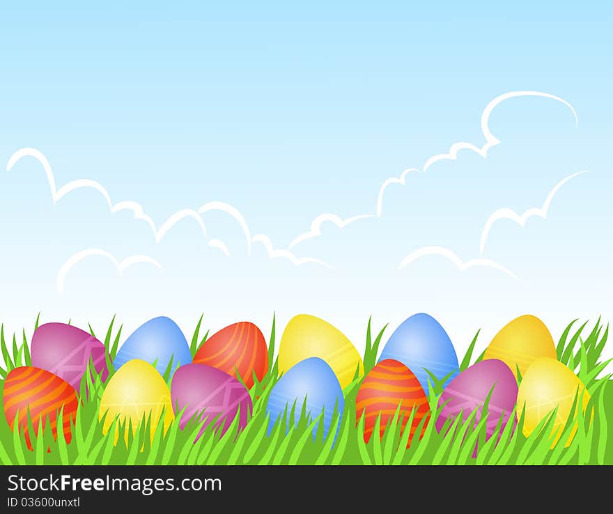 Spring background with  Easter eggs