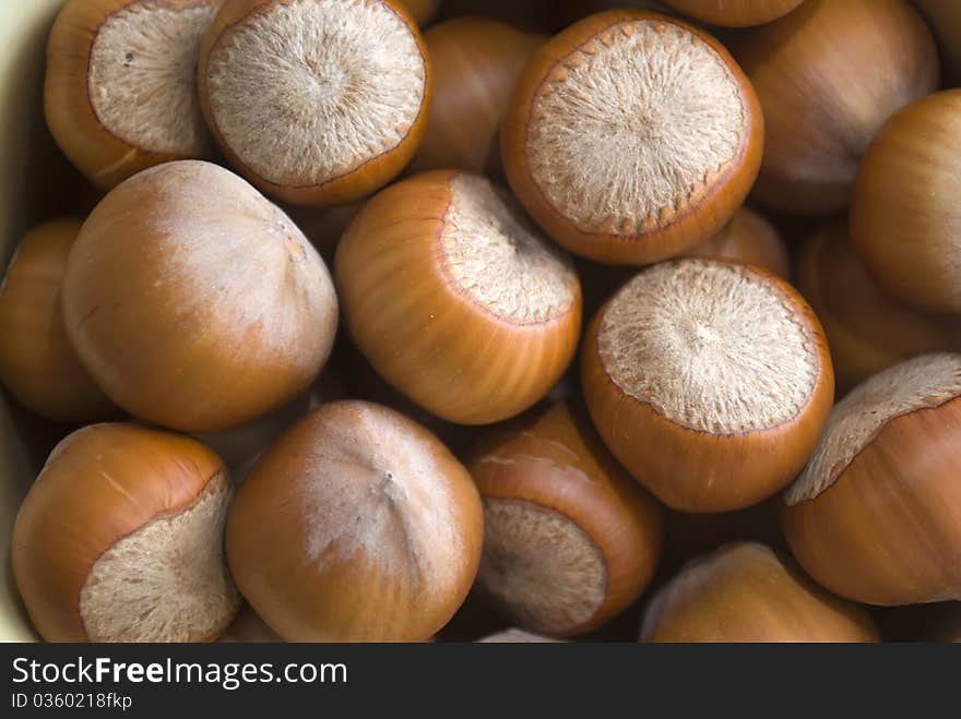 Delicious hazelnut stack texture, extreme closeup photo