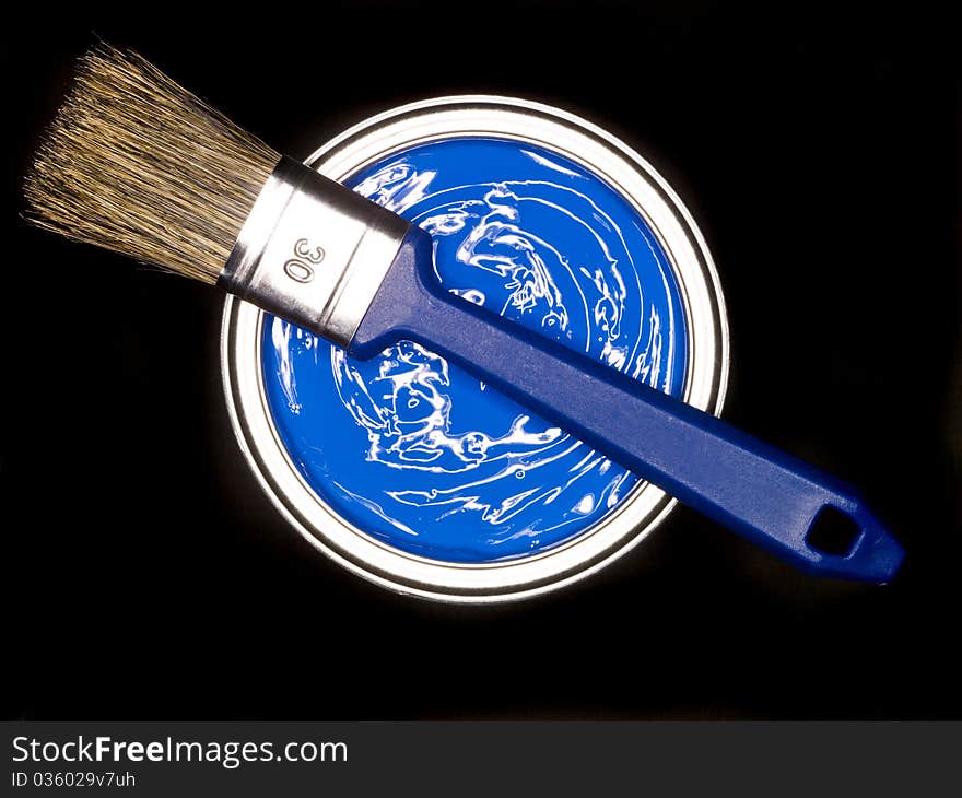 Blue Paint Can Ans Brush