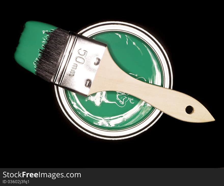 Green Paint can and brush