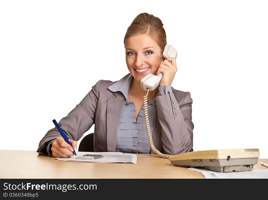 Businesswoman In Suit Talking On The Phone