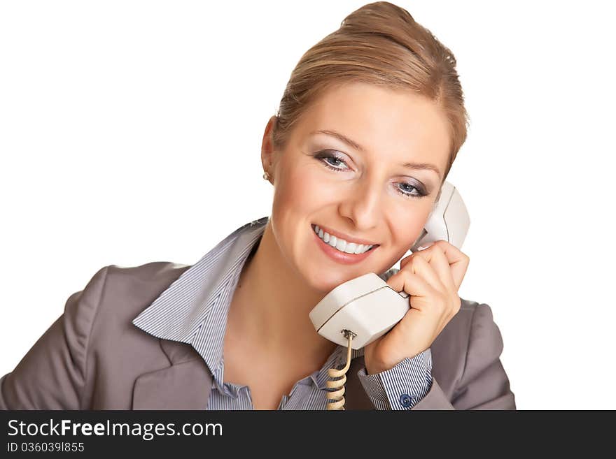 Businesswoman In Suit Talking On The Phone