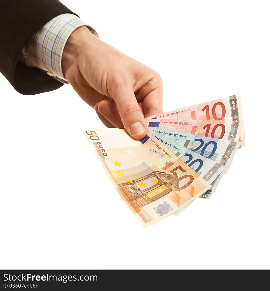 Hand holding a bunch of euro banknotes. Hand holding a bunch of euro banknotes.