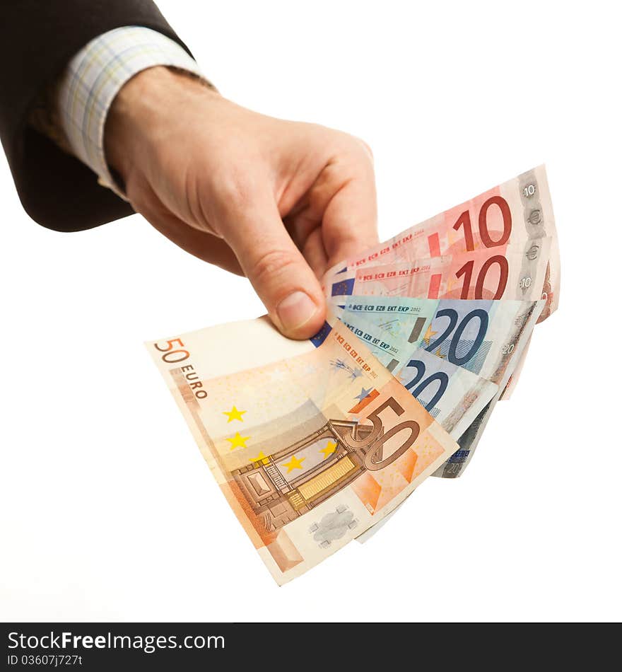 Hand holding a bunch of euro banknotes. Hand holding a bunch of euro banknotes.