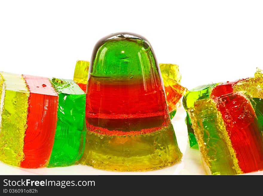 Jelly colorful closeup on white background. Jelly colorful closeup on white background