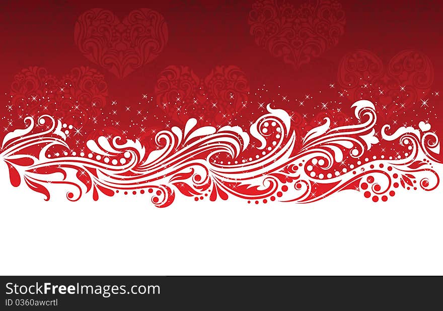 Pattern on the red background with hearts. Pattern on the red background with hearts.