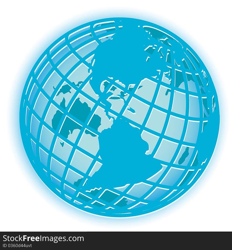 Illustration, transparent blue globe on white background