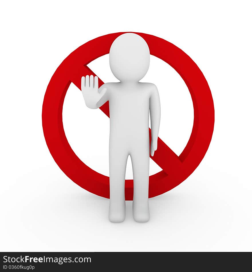 3d human stop red sign white warning symbol