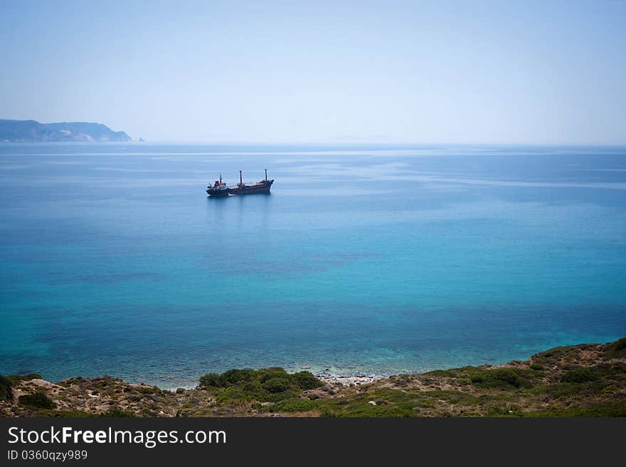 Cargo ship in Aegean sea