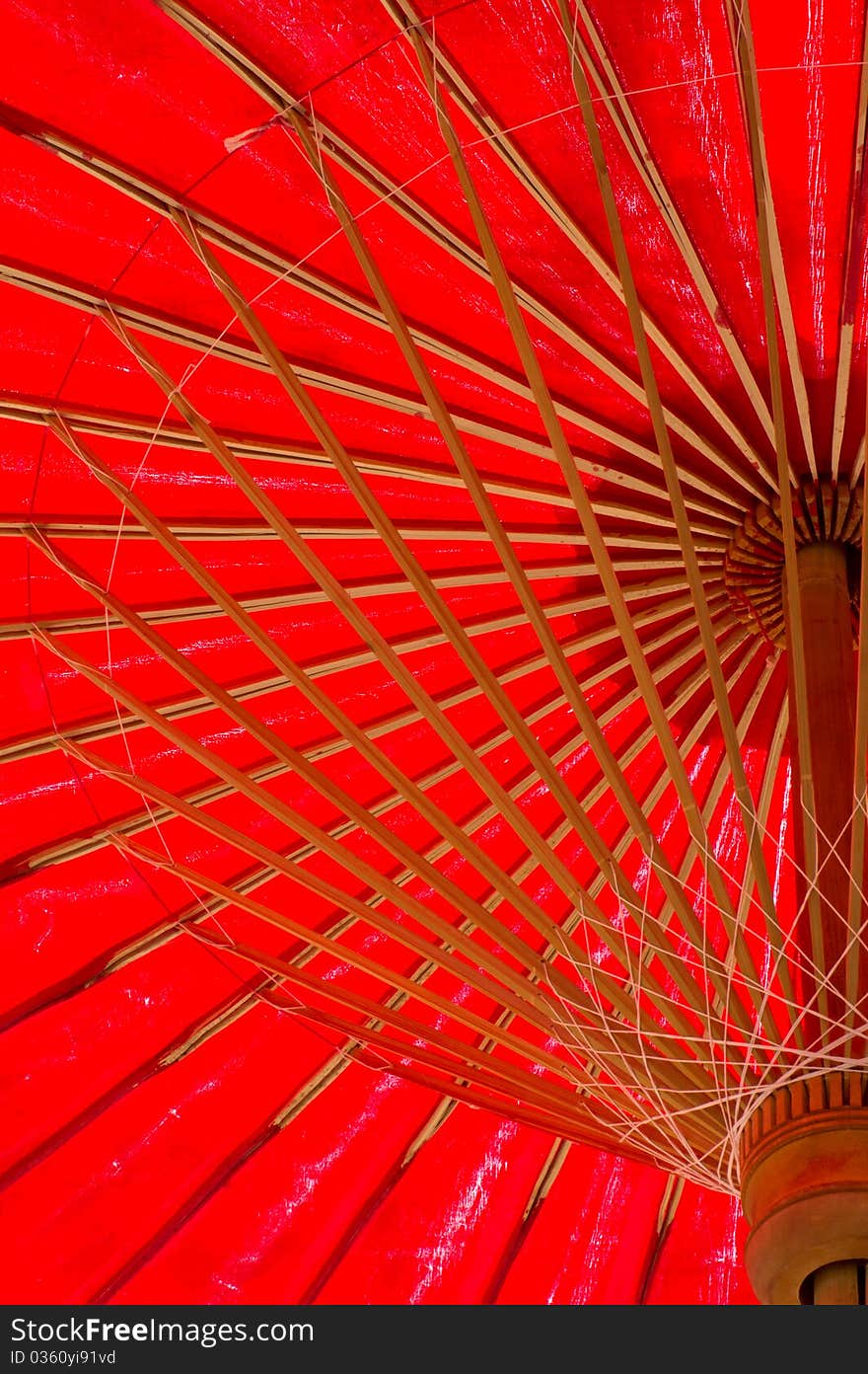 North thailand traditional red umbrella from ant eye viwe