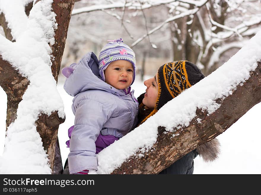 Mother And Daughter In Winter