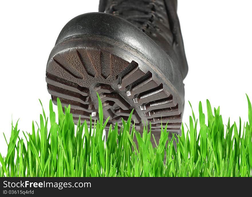 Military shoe and grass