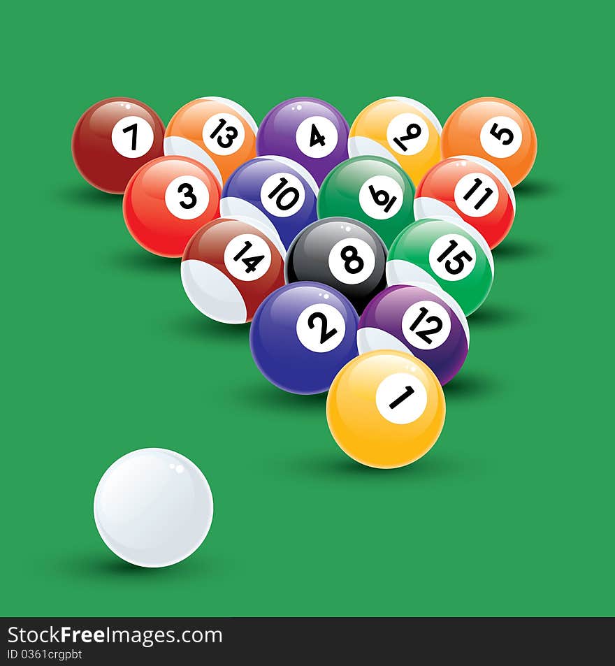 Illustration of a complete set of Pool Balls. Illustration of a complete set of Pool Balls