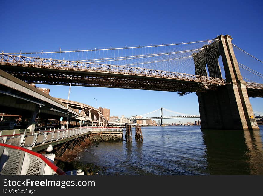 NYC - Brooklyn bridge, view from Manhattan. NYC - Brooklyn bridge, view from Manhattan
