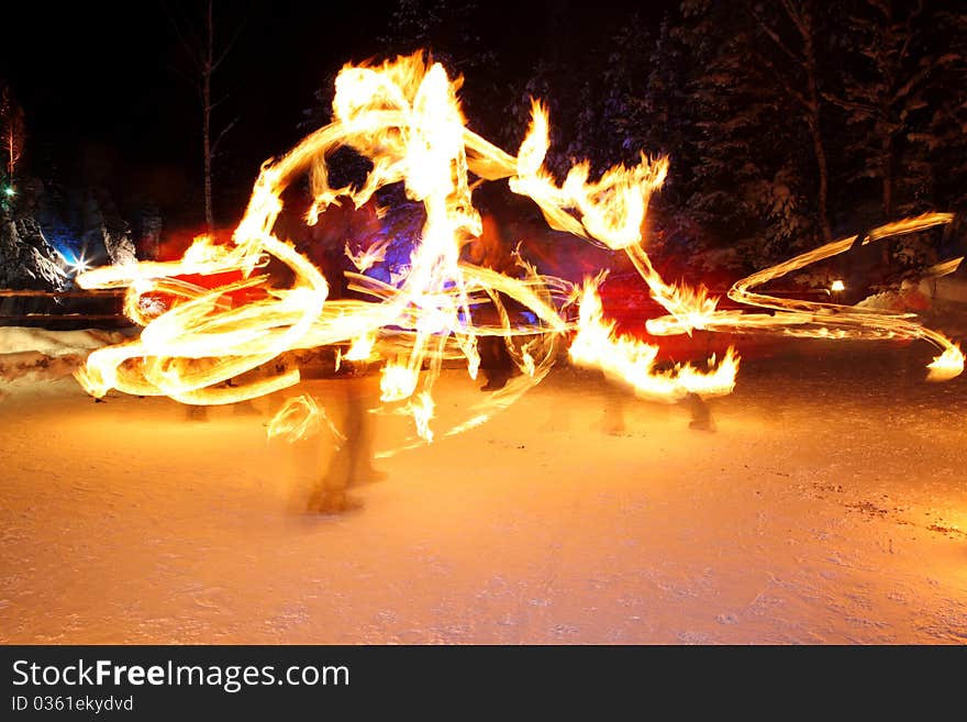 Incredible Fire Show at night