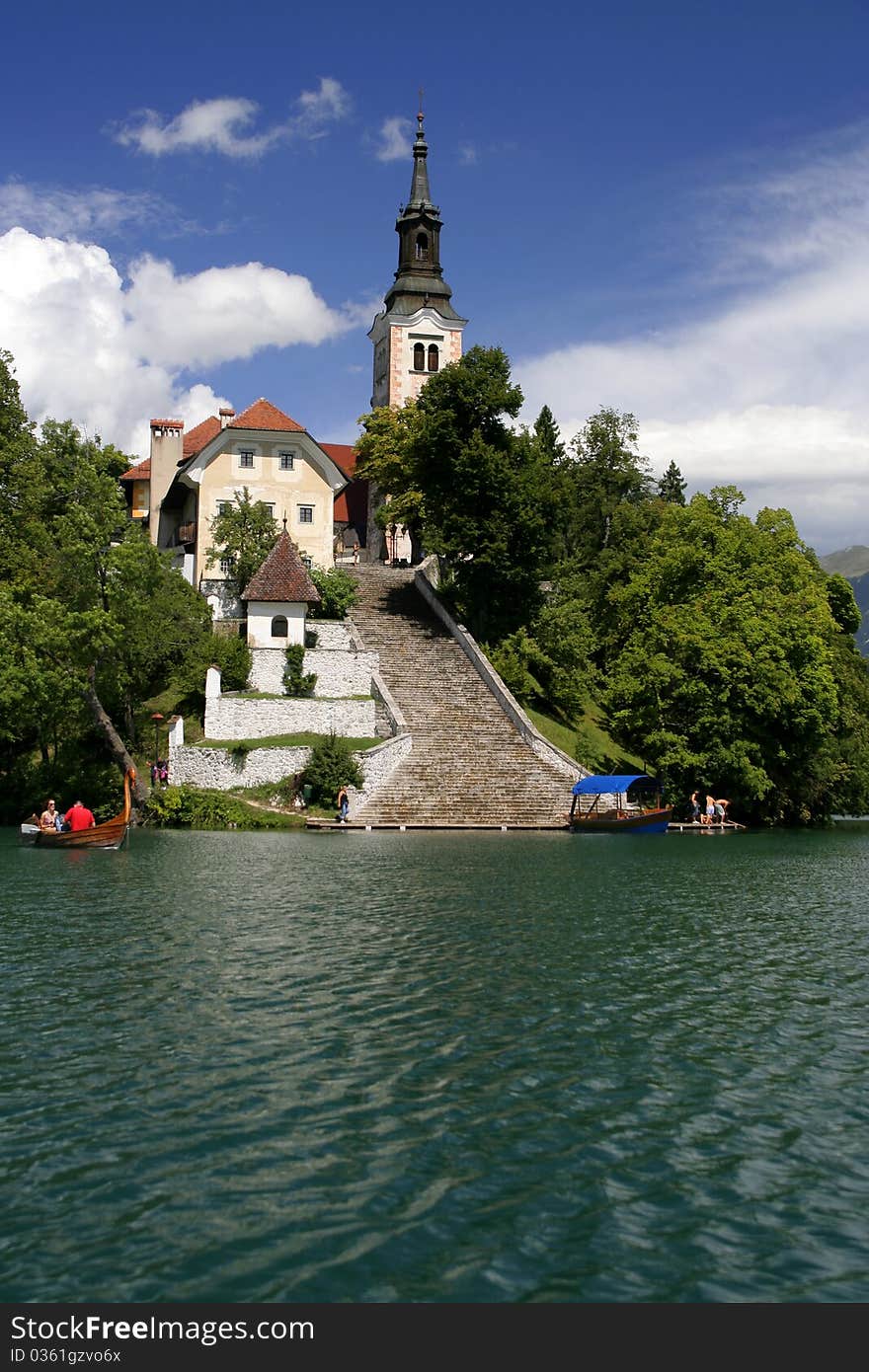 Bled lake with the church on island