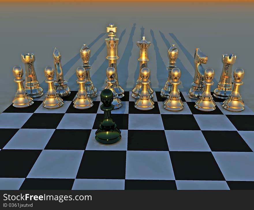 3d rendered metal checkmate with reflection. 3d rendered metal checkmate with reflection