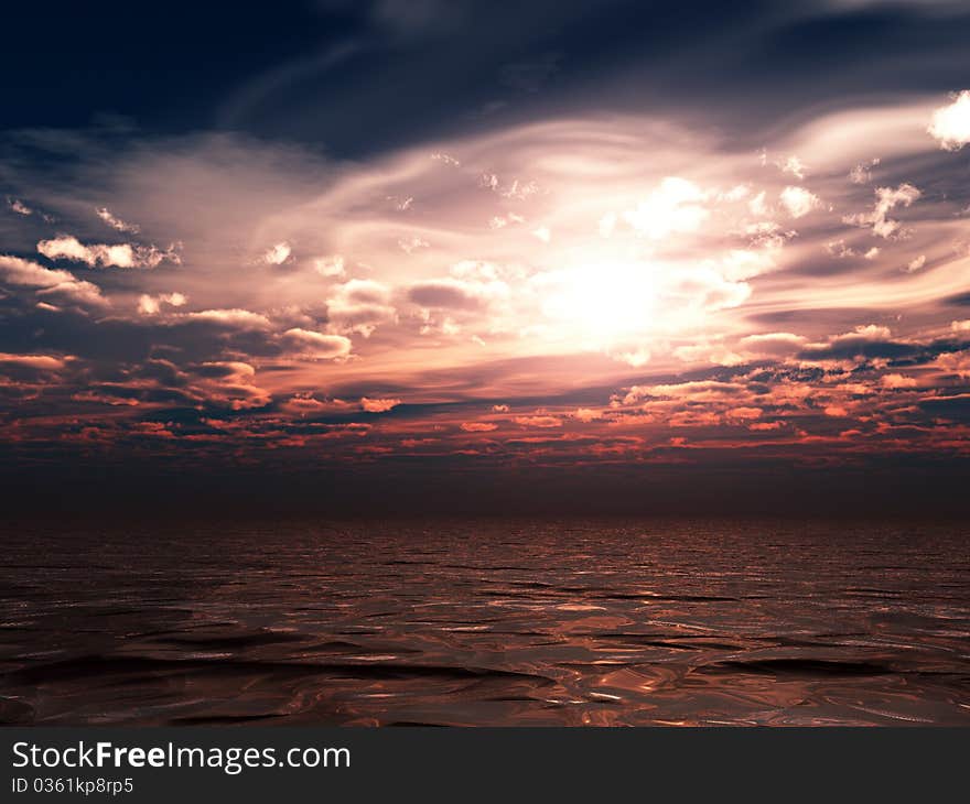 3d rendered ocean sunset seascape