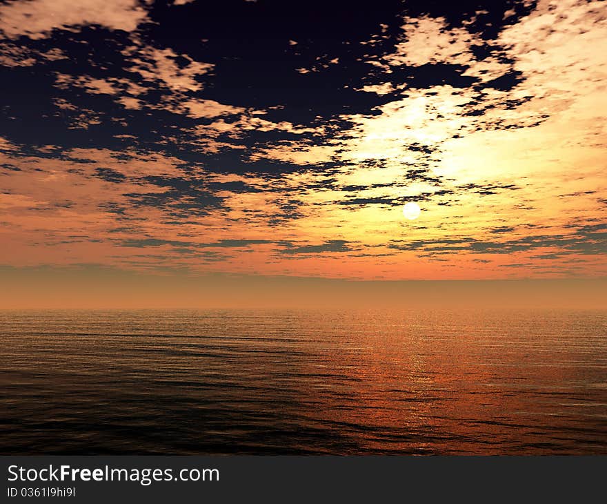 3d rendered ocean sunset seascape