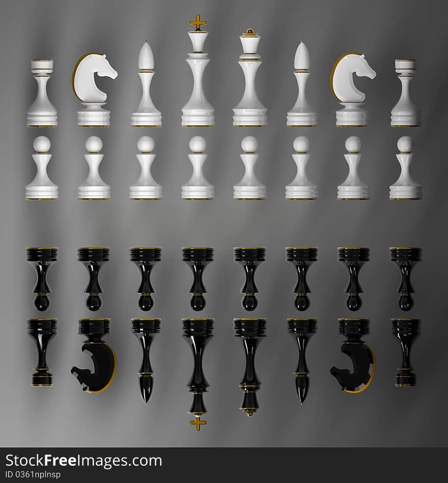 Chess pieces set a complete set of chess pieces. 3d render