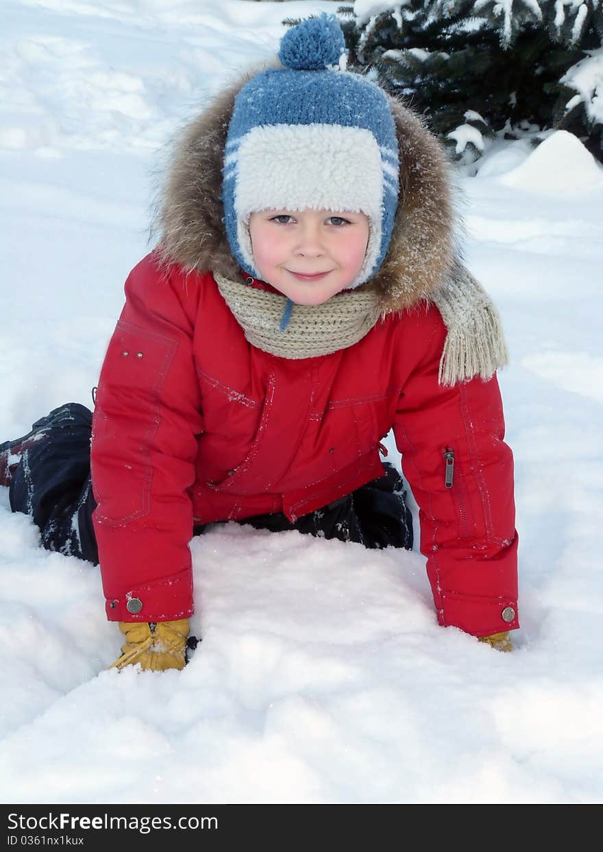 The boy  on the snow