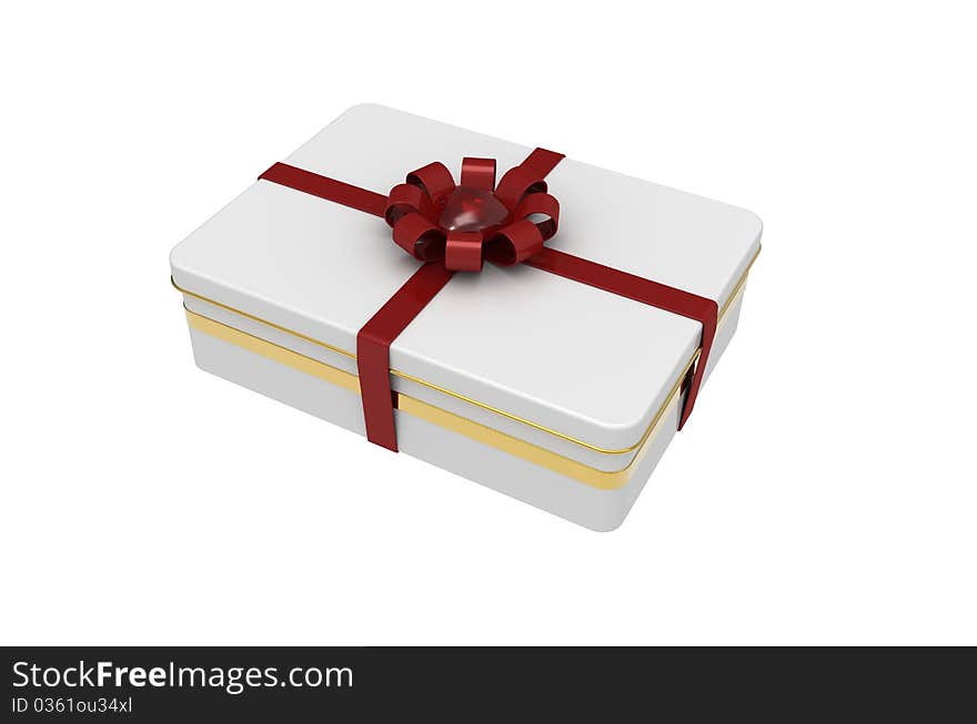 Box with a tape and bow on a white background