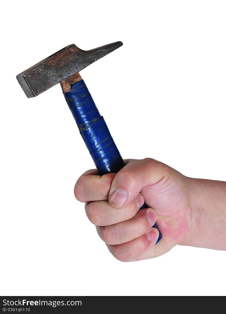 It photographs of men's hand holding a hammer. It photographs of men's hand holding a hammer