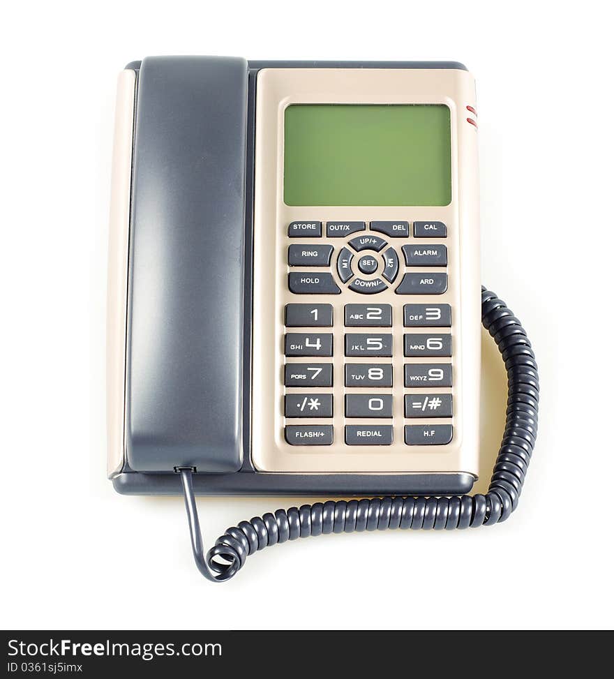 Blue office telephone isolated on a white background