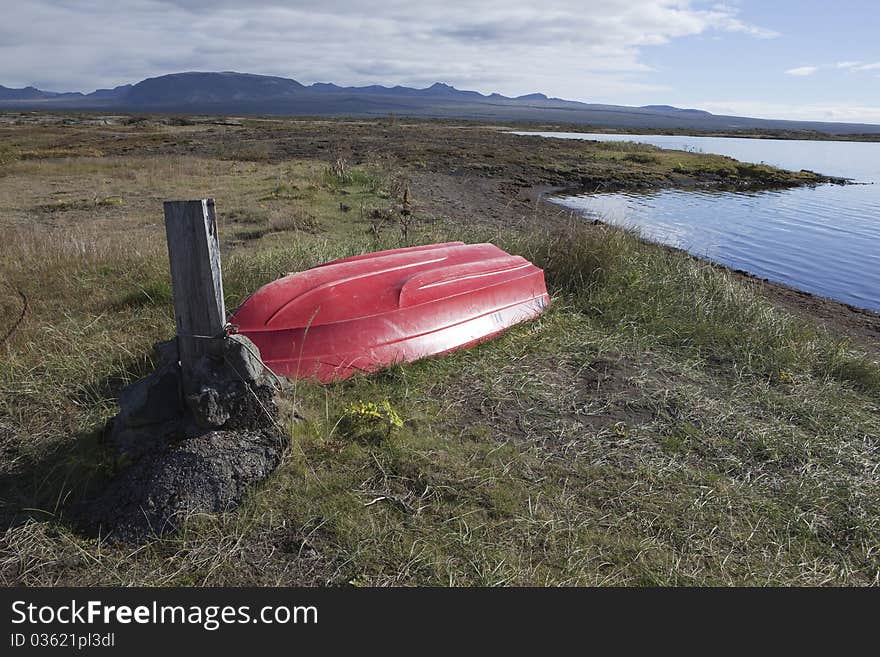 Rowboat at Thingvellir lake in Iceland